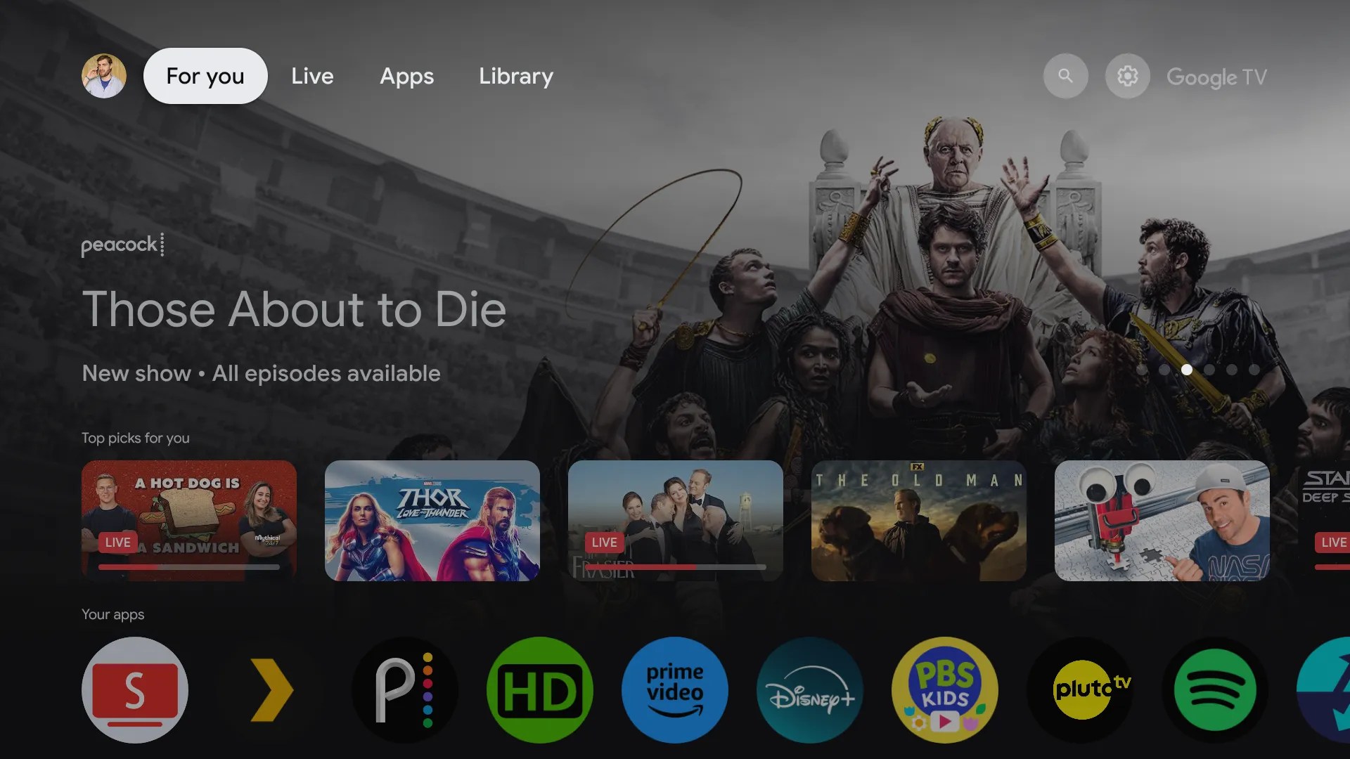Google TV home screen.