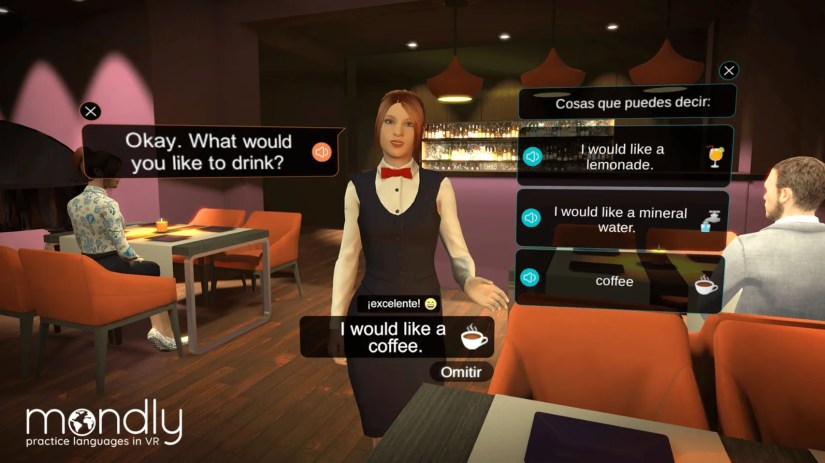 A scene from the Mondly VR language learning program on Quest.