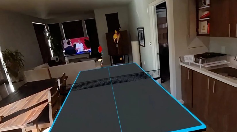 A mixed reality scene from the promo video for Eleven Table Tennis.