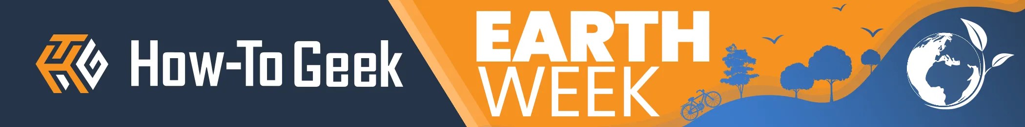 How-To Geek Earth Week logo with a forest landscape and globe.