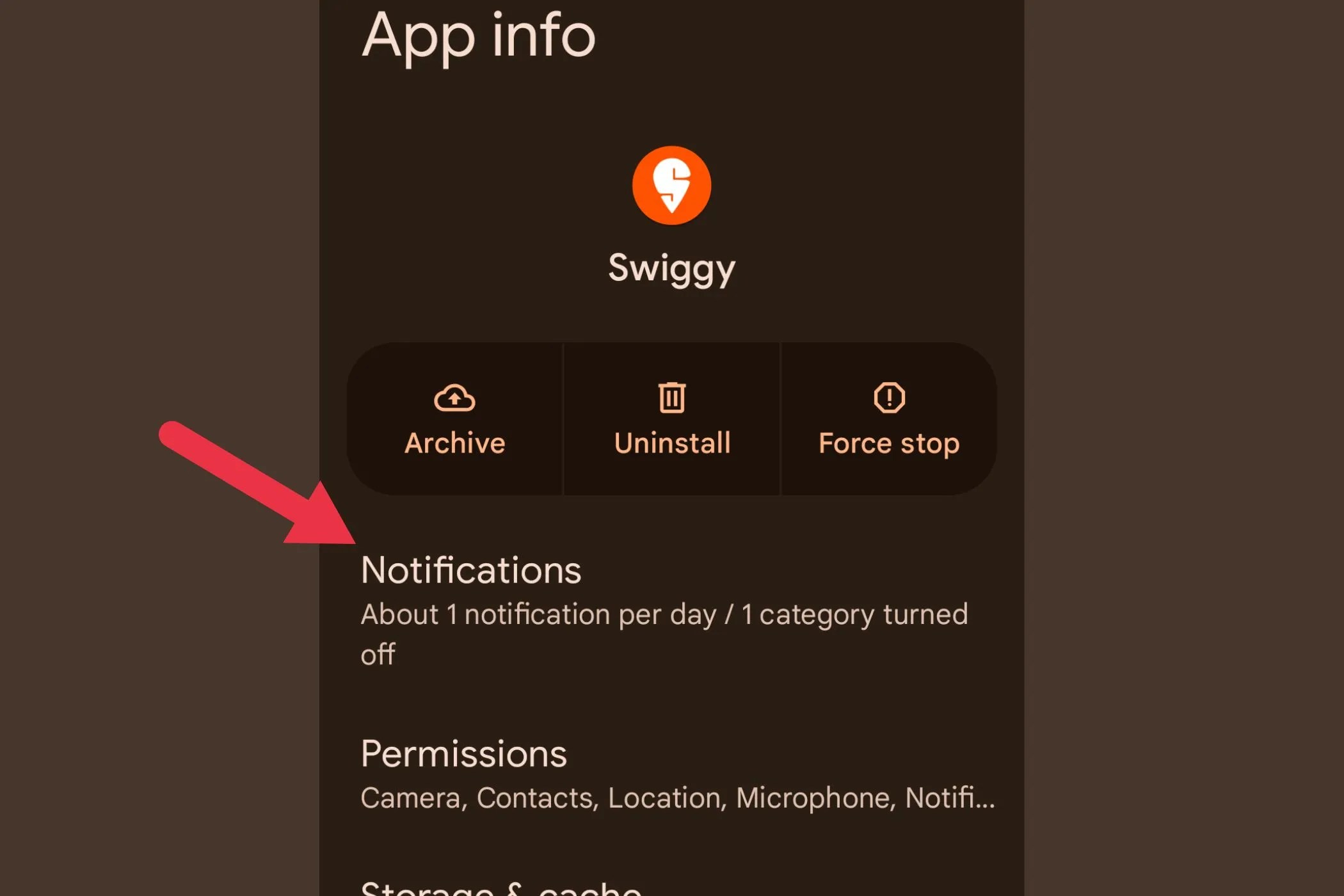 Screenshot showing the App info