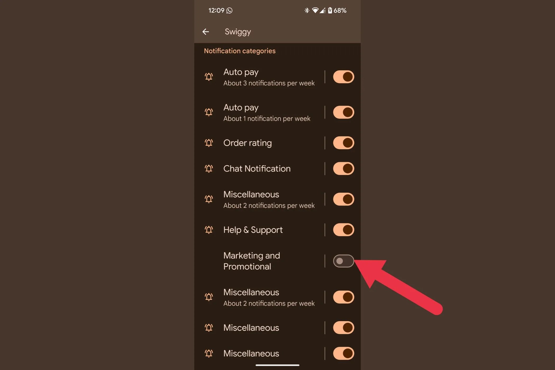 Screenshot showing the notification channels