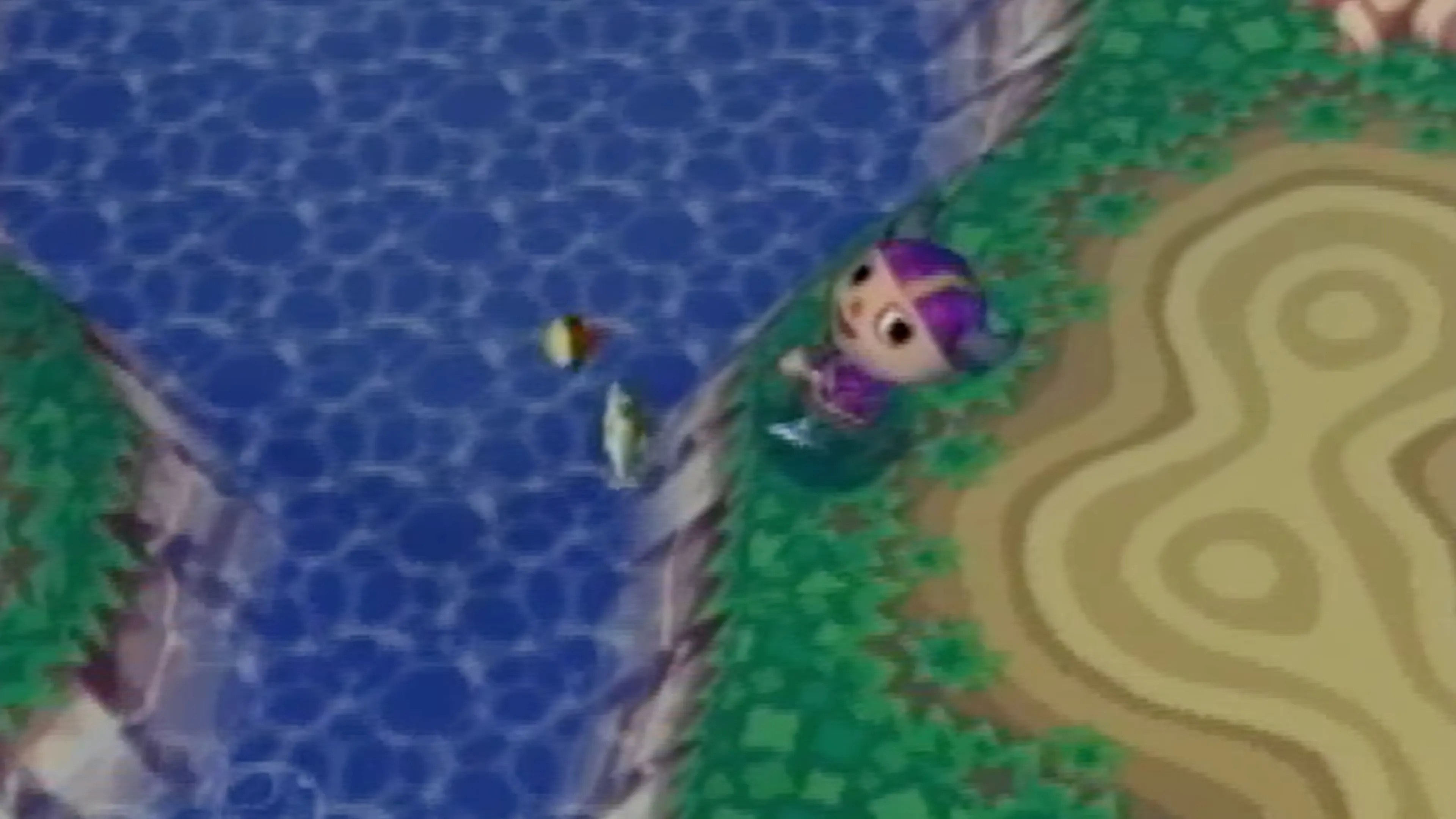 Character fishing in Animal Crossing.