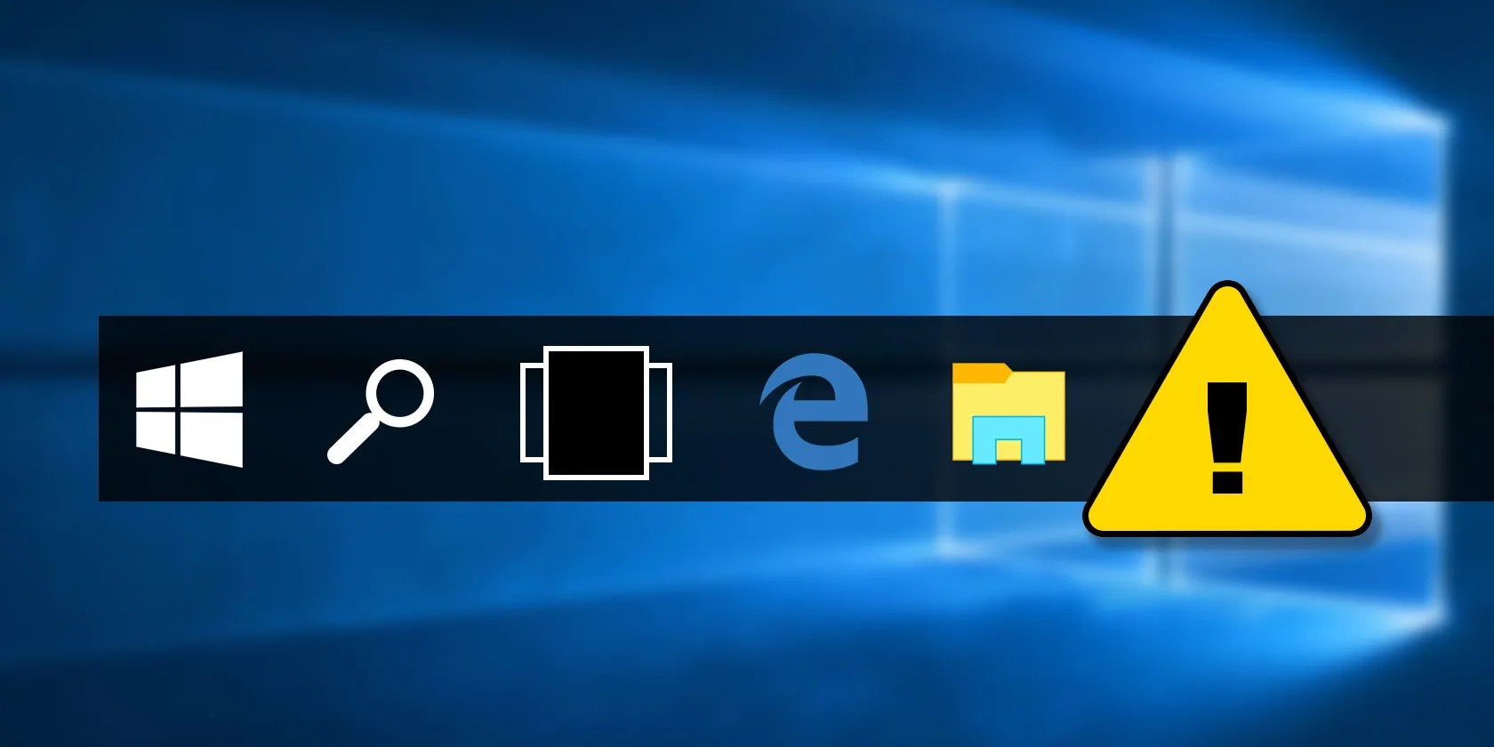 Windows 10 taskbar with warning icon