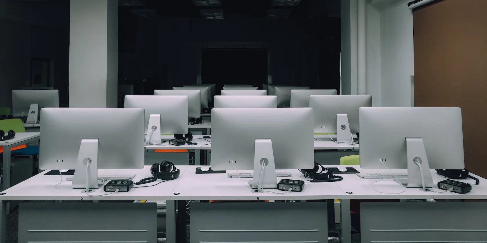 Rows of computers in a room