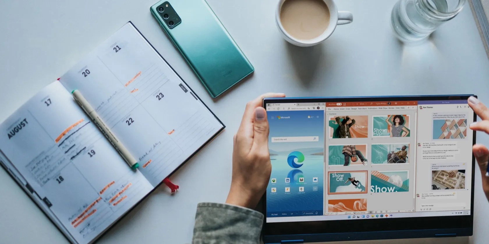 person using windows 11 tablet