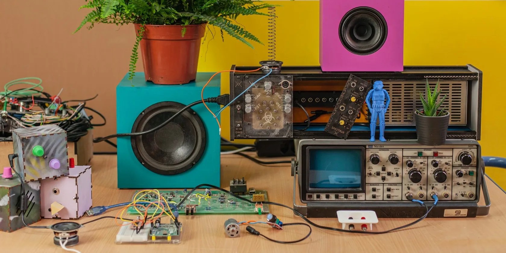 Colorful electronic parts on a table