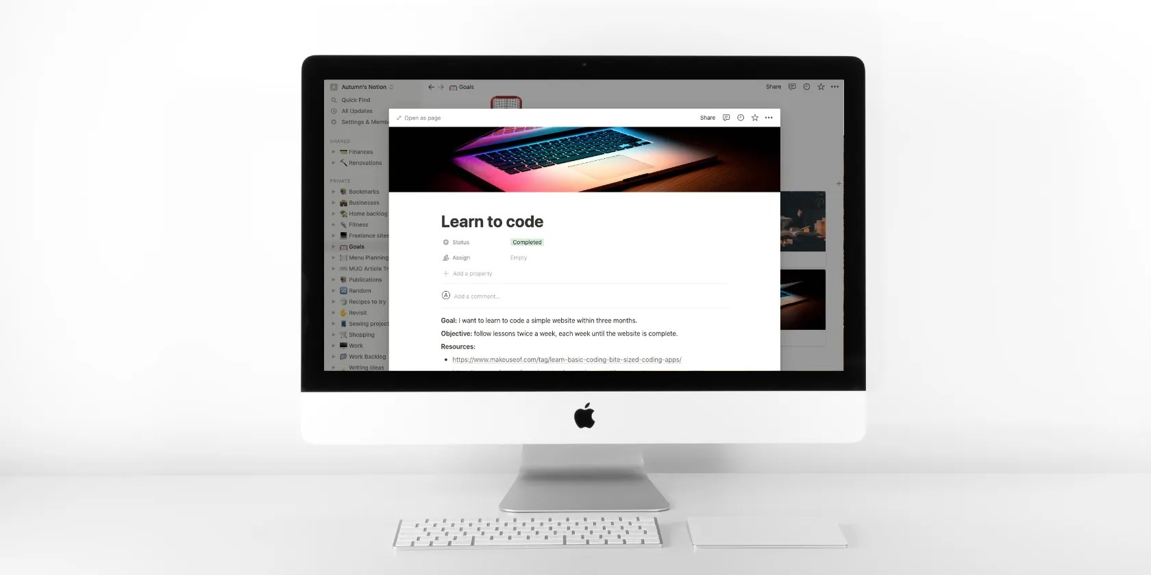 Computer with a productivity app on display