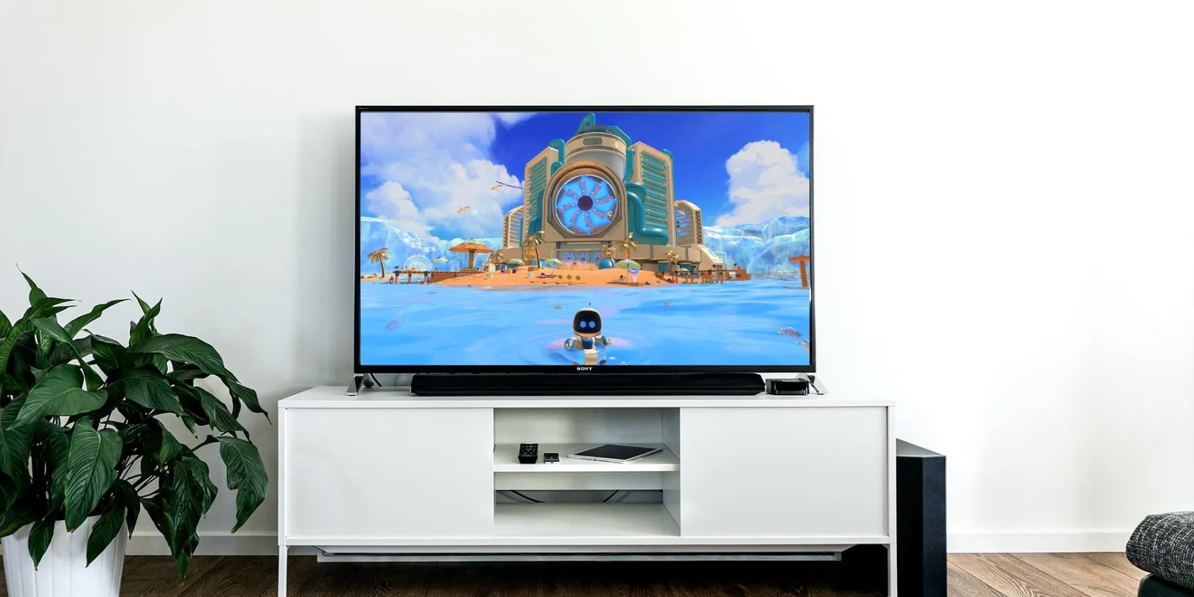 A television with a video game on display