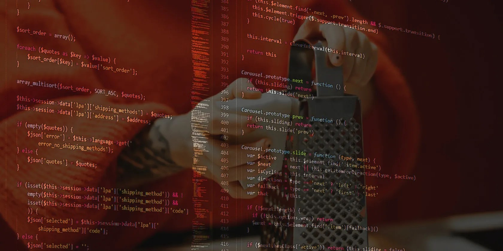 Hand scraping behind blocks of code