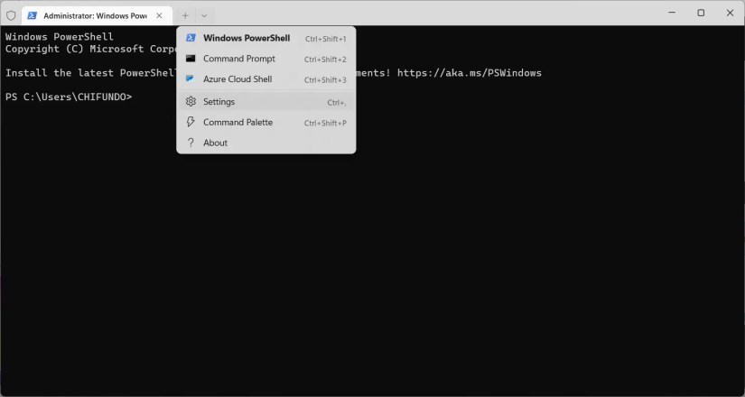 opening the settings of windows terminal from the title bar