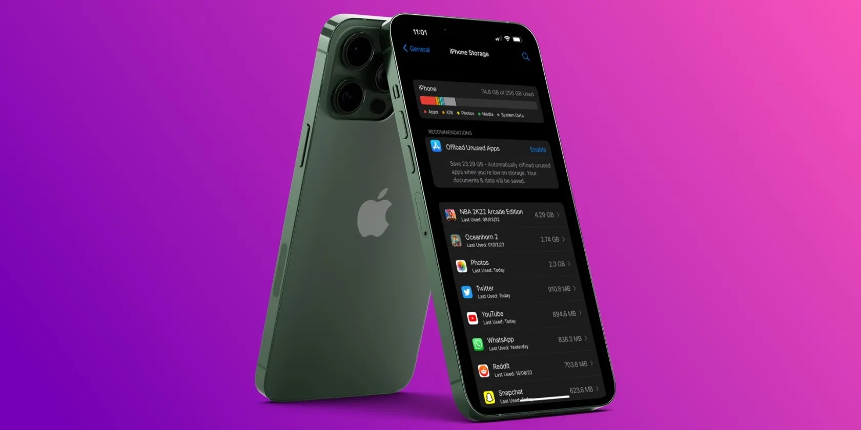 iPhone 13 Pro showing iOS storage settings