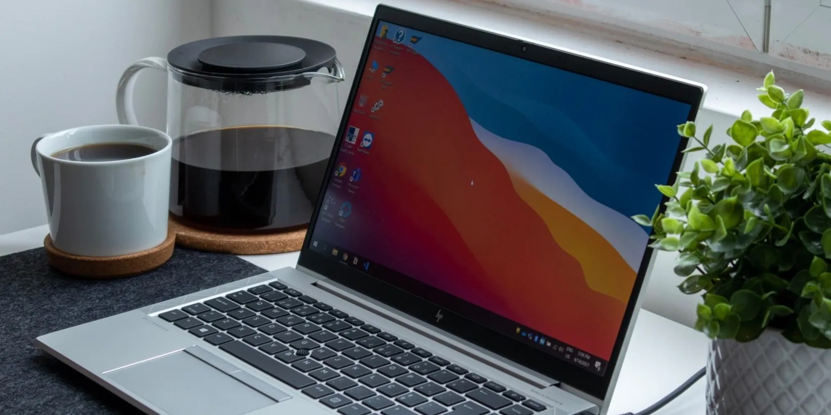 A Windows laptop on a coffee table