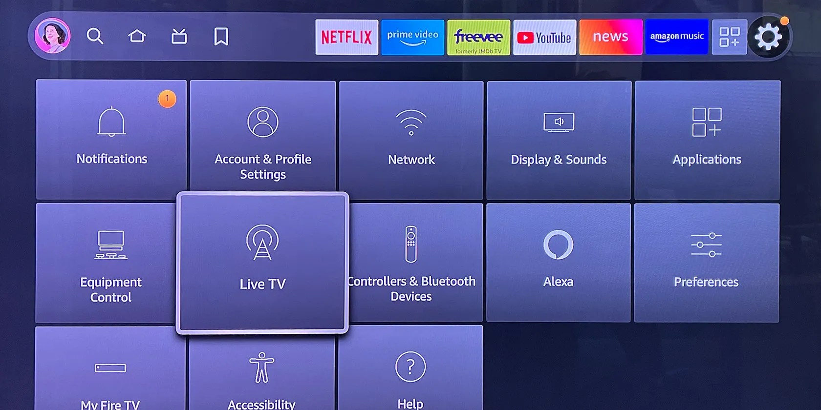 Fire TV Settings tiles
