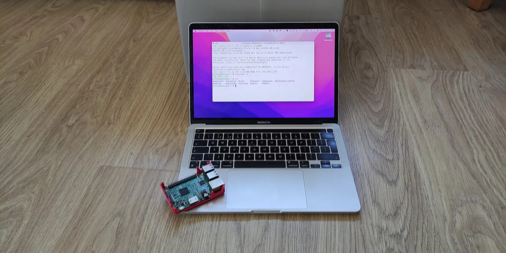 Photo of MacBook with Raspberry Pi