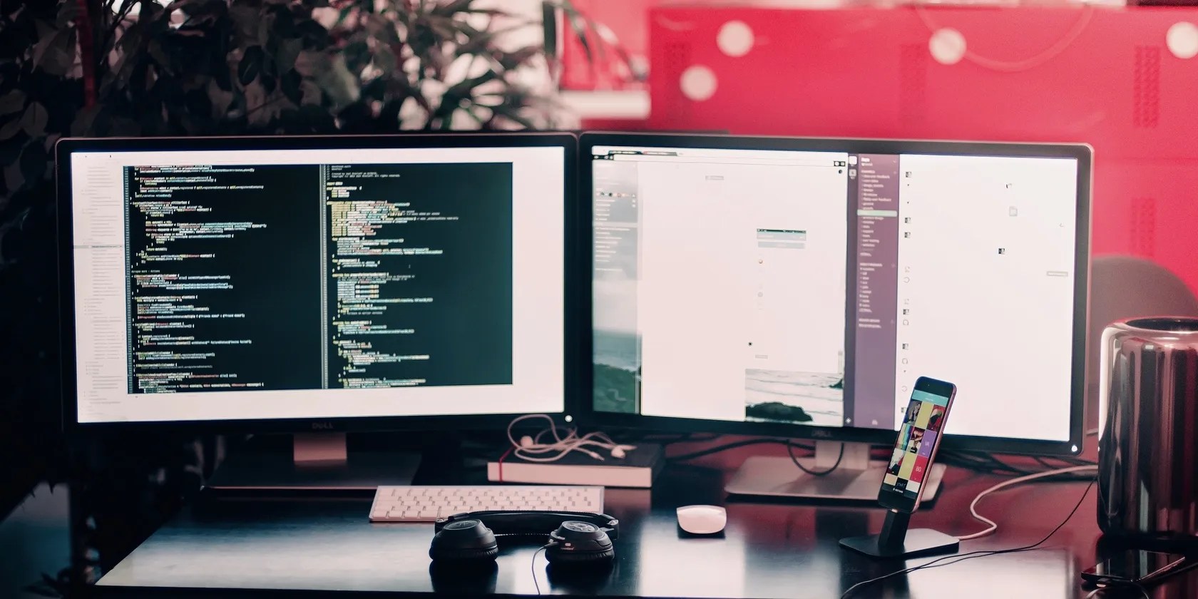 Two monitors on a desk