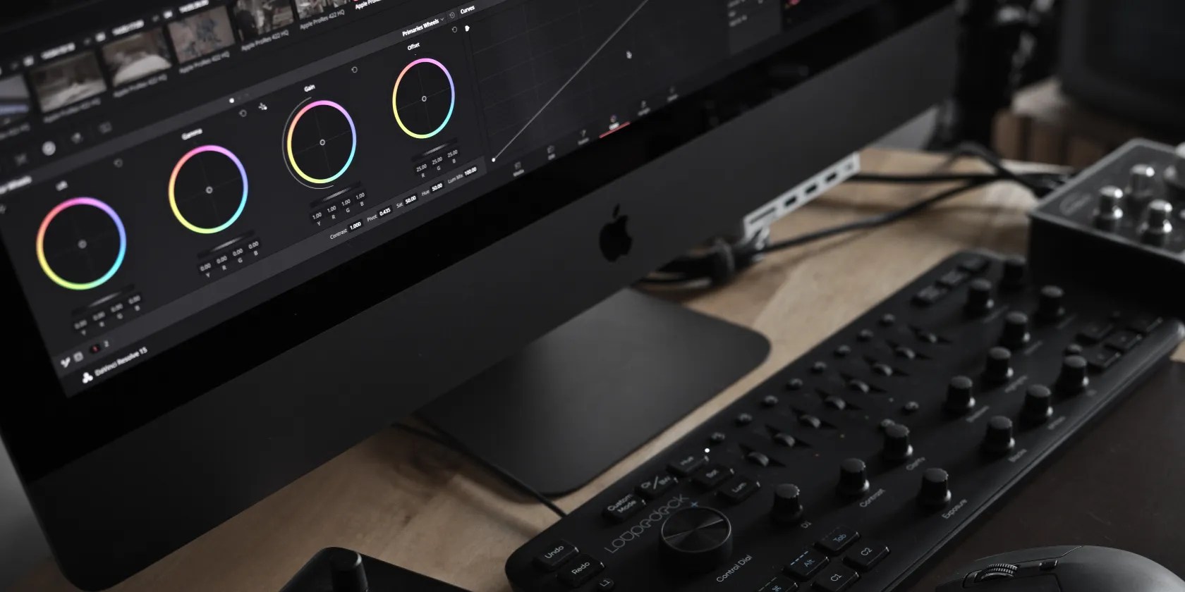 photo of davinci resolve wheels on a computer screen