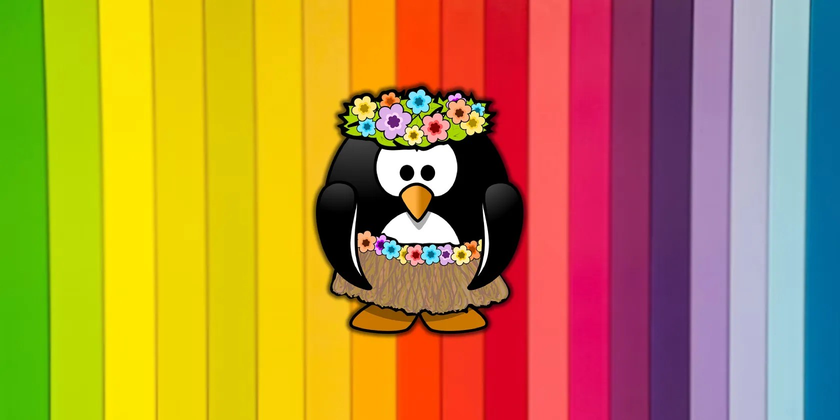 linux tux on a rainbow background