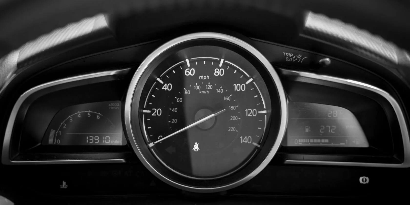 Close-up shot of a speedometer