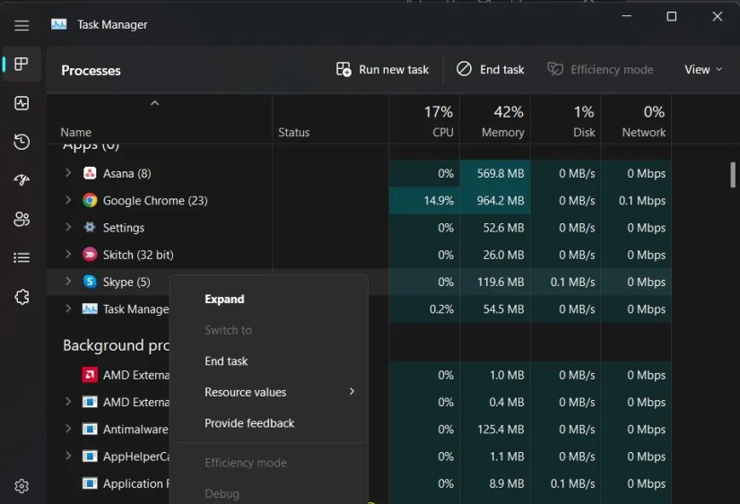 Closing Skype using the Task Manager