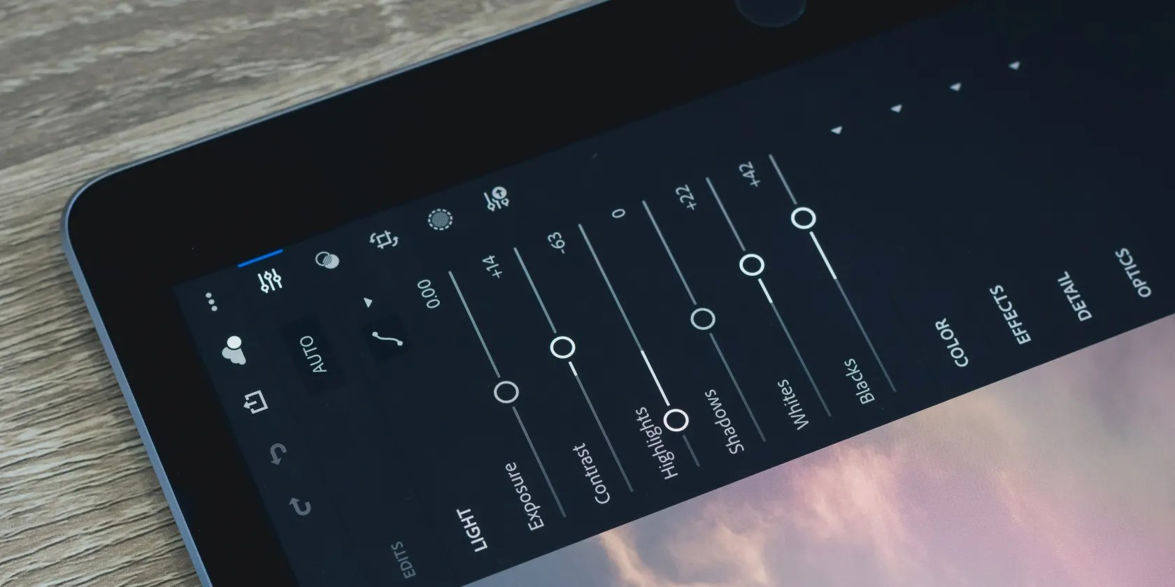 photo of the lightroom app on an ipad
