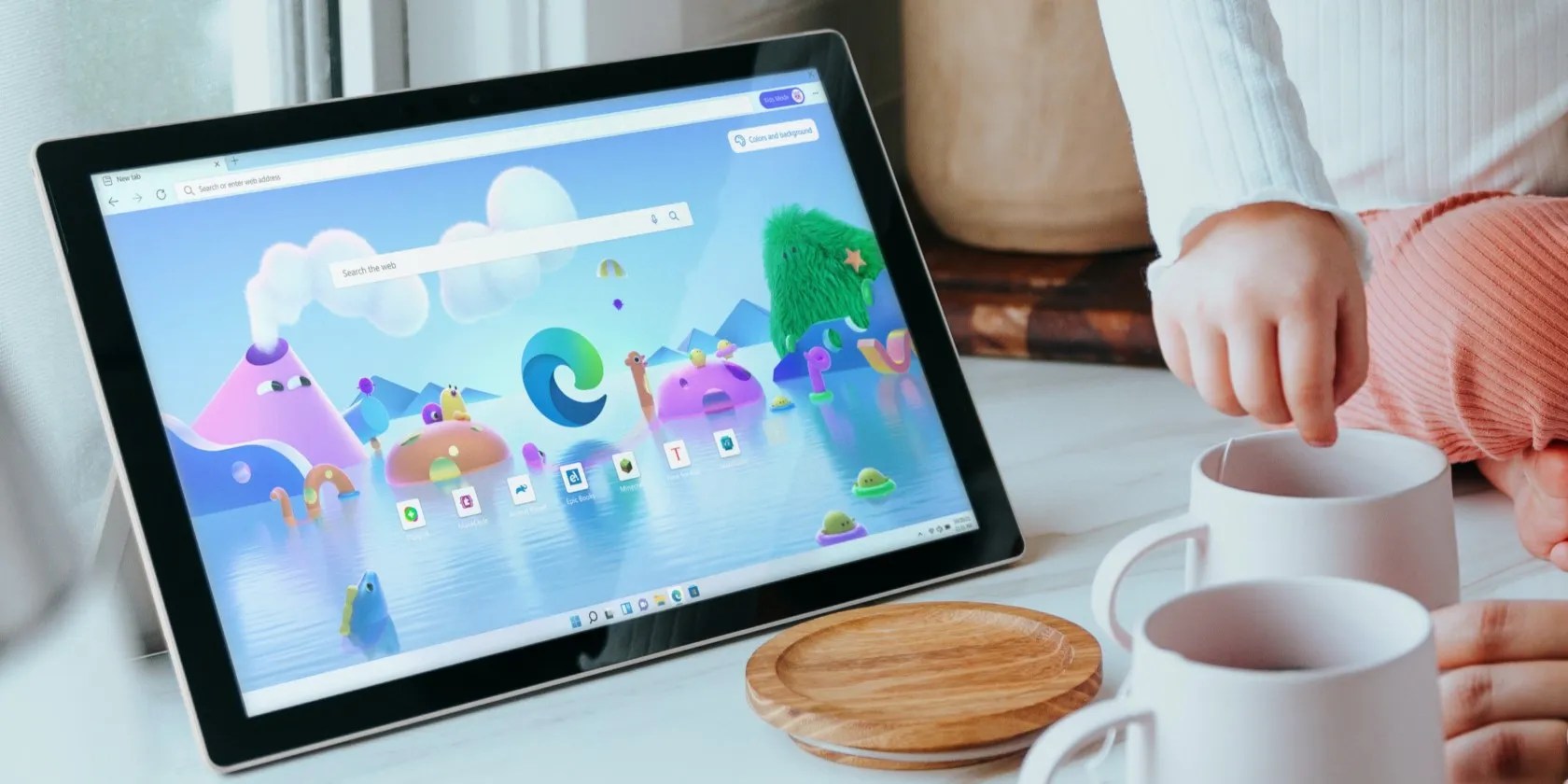 Windows 11 tablet on a white table