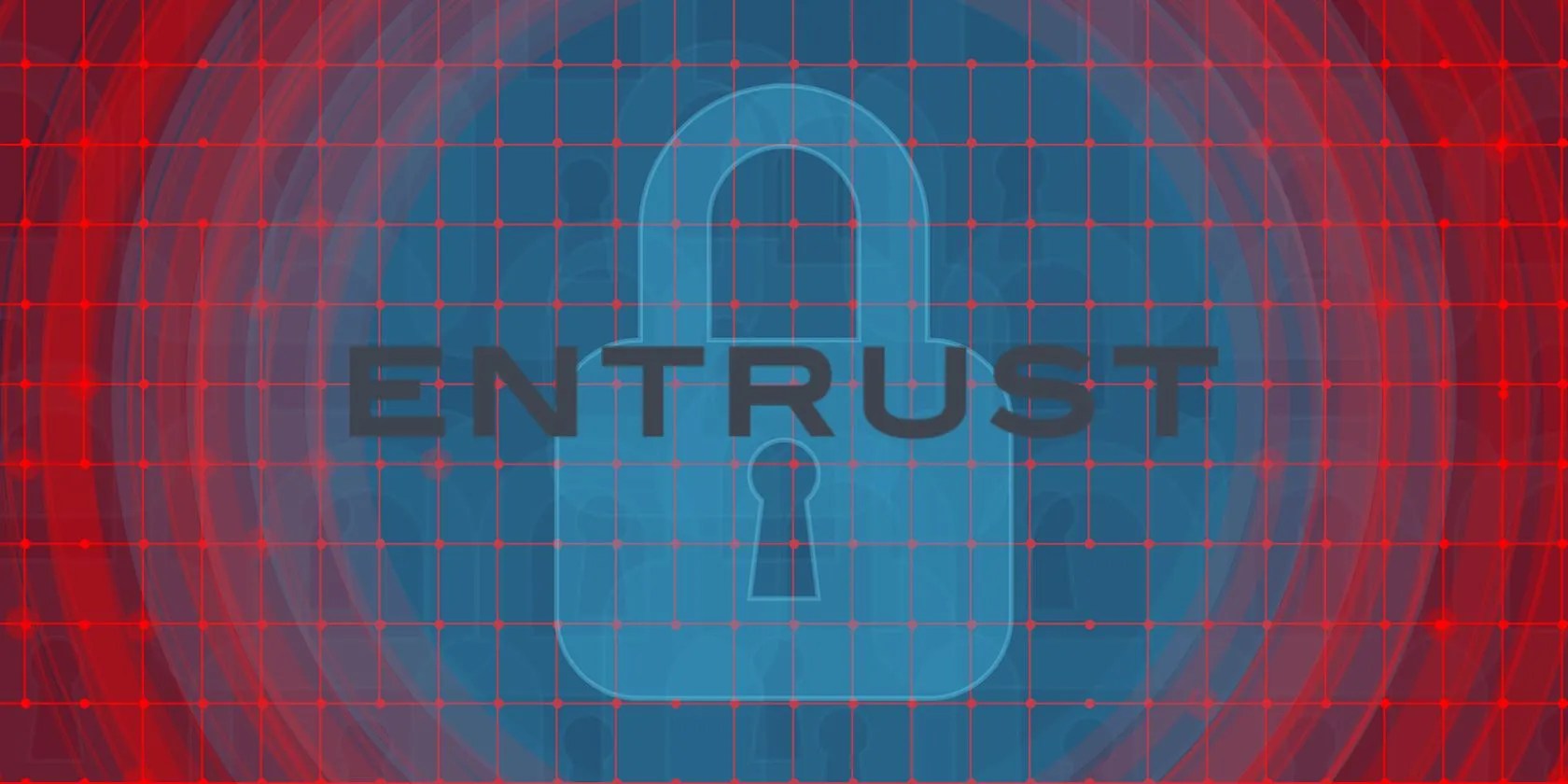 blue and red lock graphic behind entrust company logo