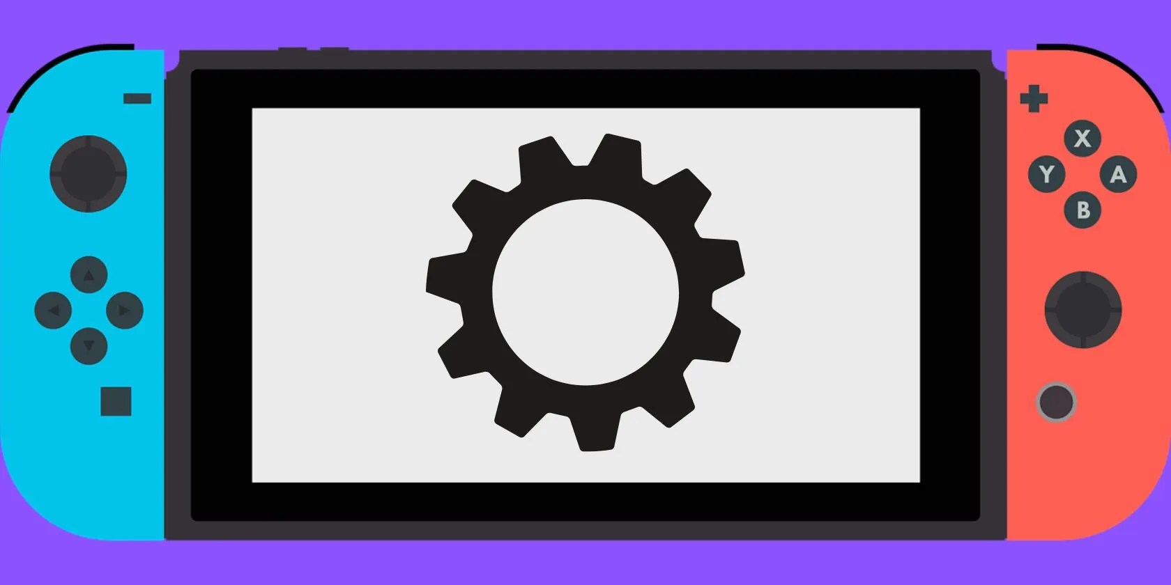 A vector of Nintendo Switch with a vector of a cog in the screen