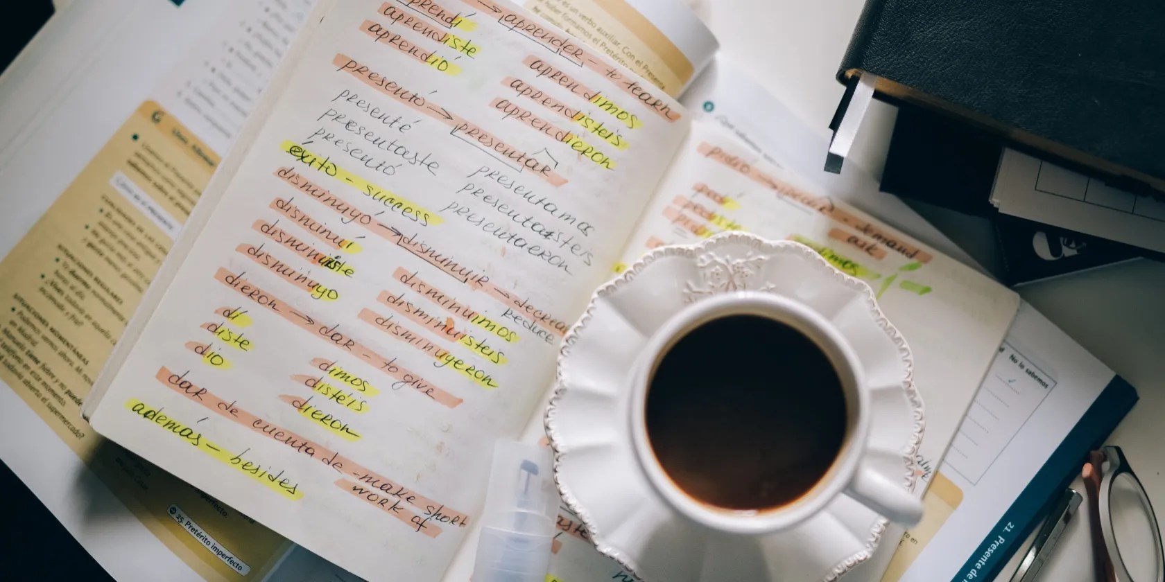 A workbook showing translations