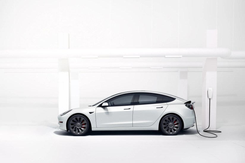 A white Tesla Model 3