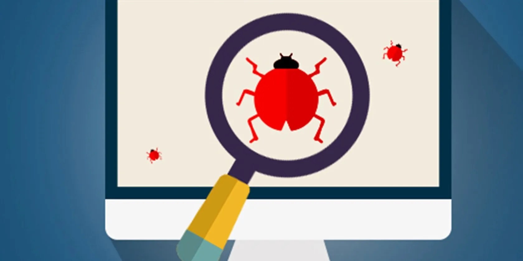 Bug and lens graphics on computer screen