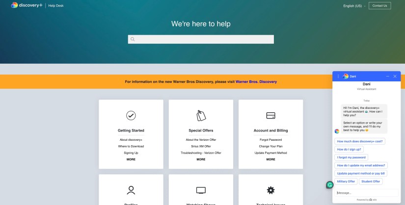 Discovery-Help-Desk-Chat-Feature-1 with open chat box