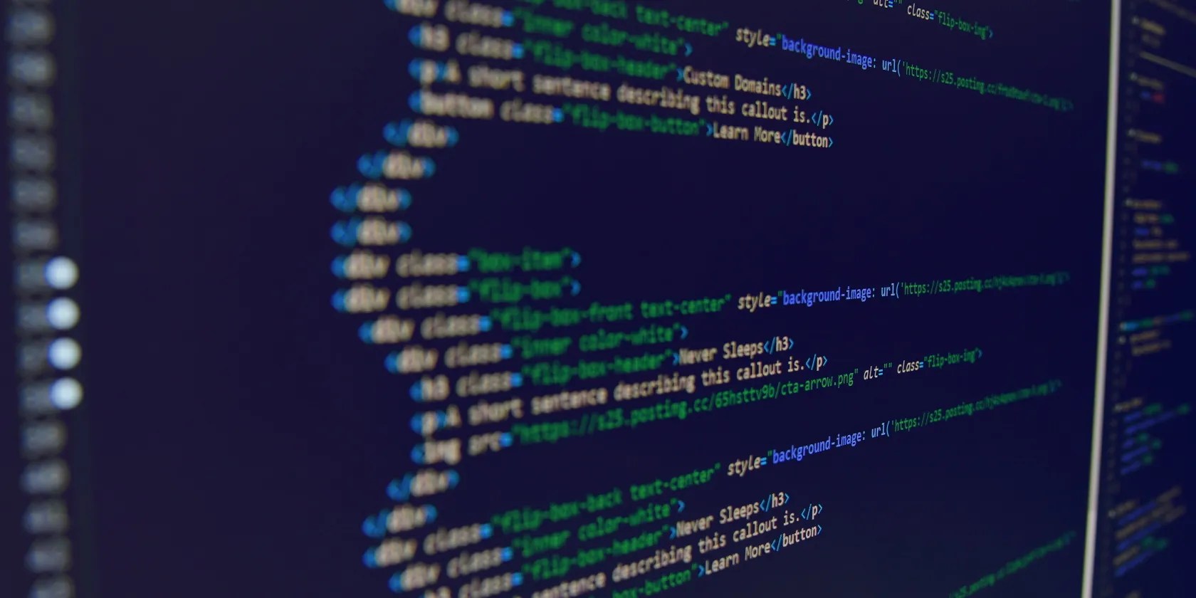 A computer screen displaying syntax-highlighted HTML