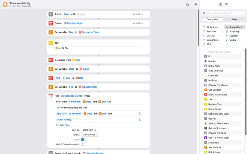 Share Availability Shortcut actions