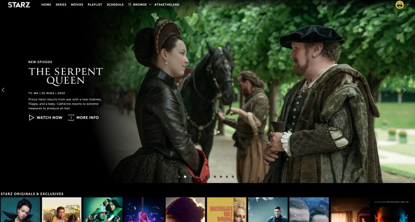 Starz Homepage featuring The Serpent Queen