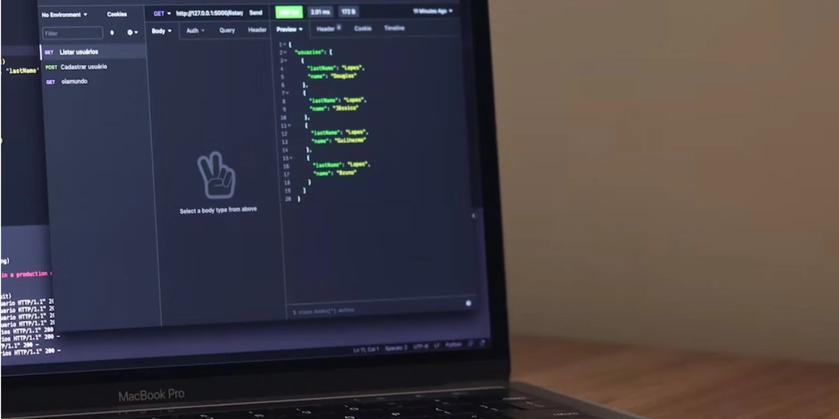 laptop screen with an API testing app interface