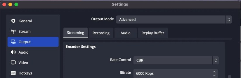A screenshot of the File > Output screen in OBS Studio