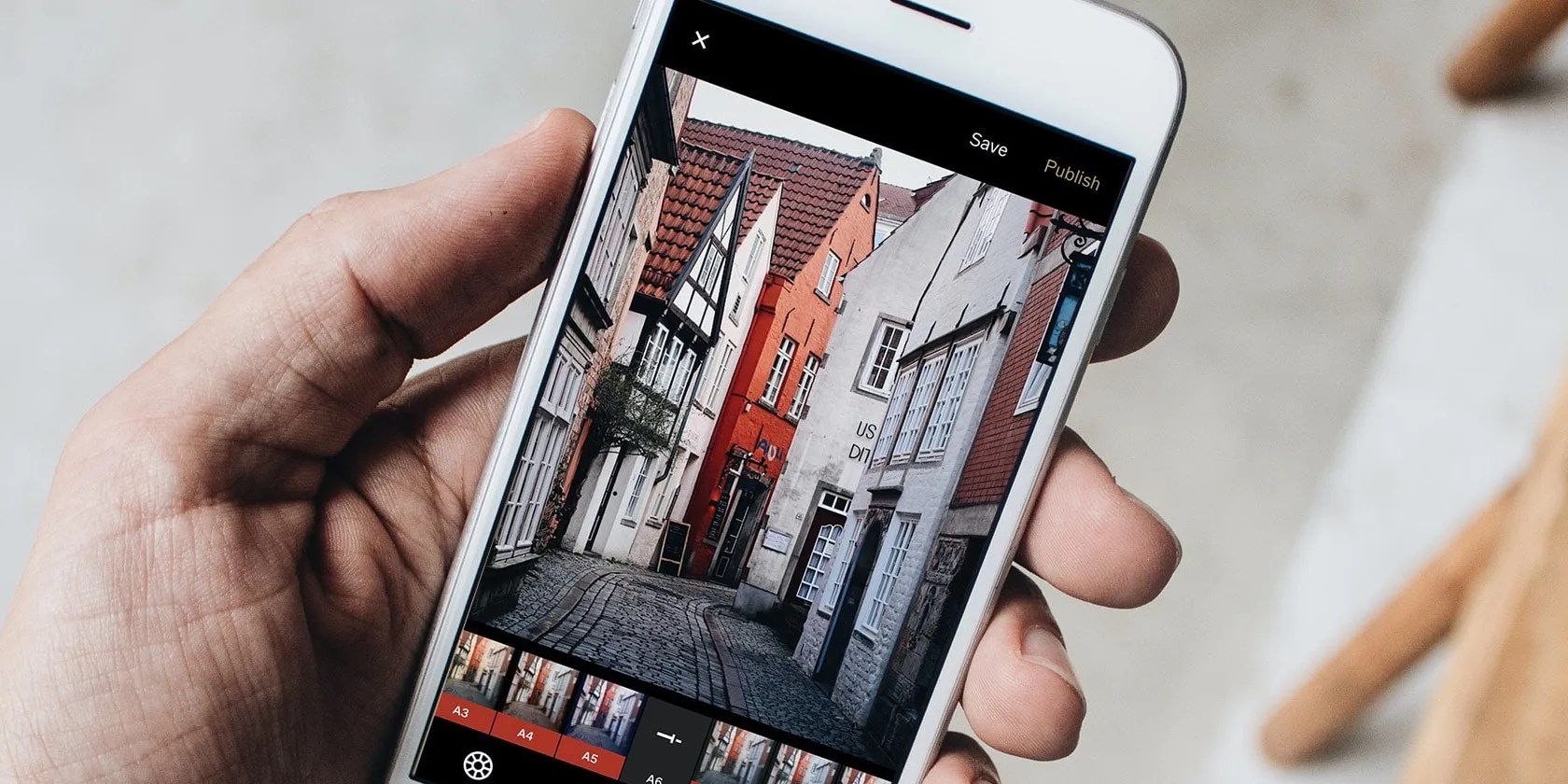 phone with photo editing app open
