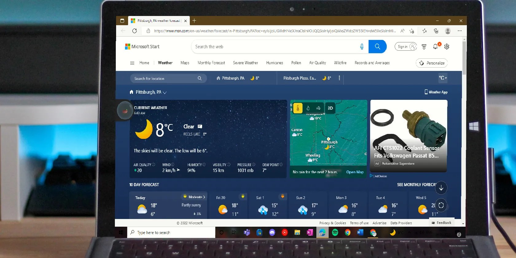 Laptop Screen With Full Weather Forecast of Pittsburgh