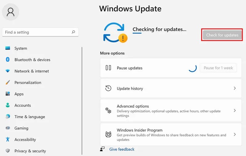 Check for updates button