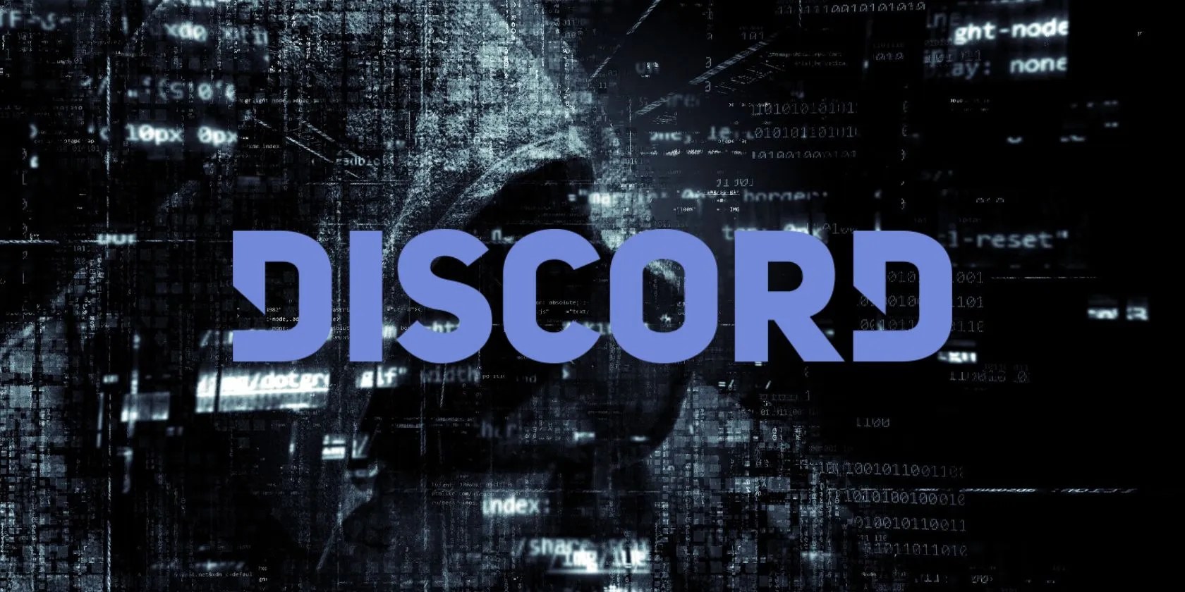 hooded person and fractured background behind discord logo