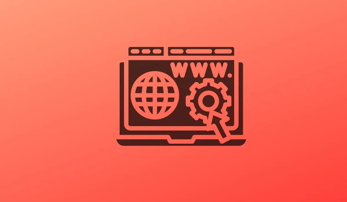 Graphic illustration of website and globe seen on red background