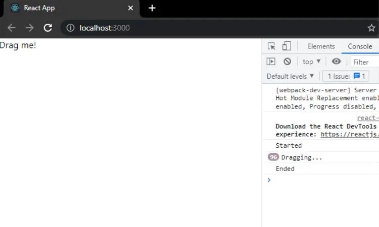 react app screen with a draggable component