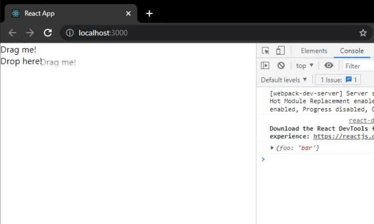 react app screen with draggable component