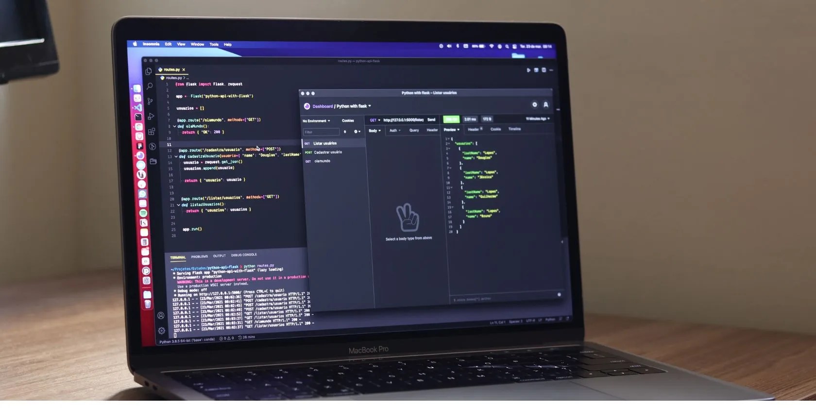 A laptop screen displaying an API query interface