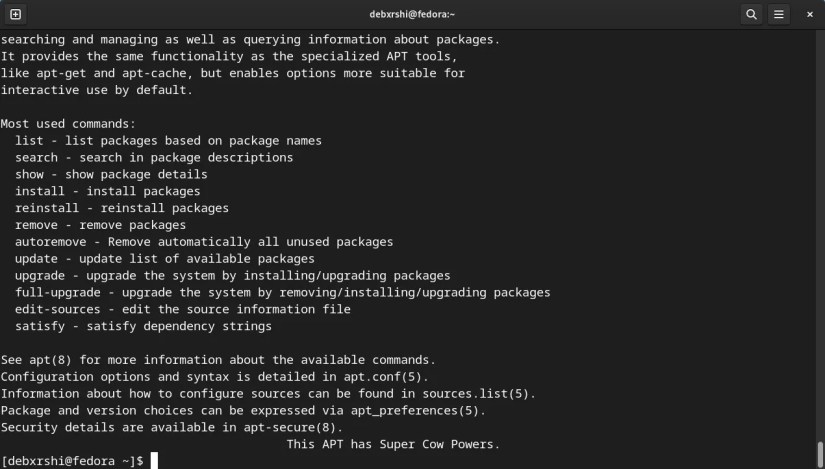 running apt on Fedora