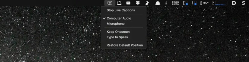 Live Captions status menu on Mac.