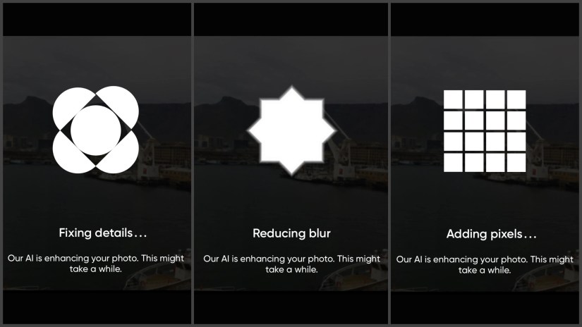 AI Enhance tool fixing details, reducing blue, and adding pixels on Picsart