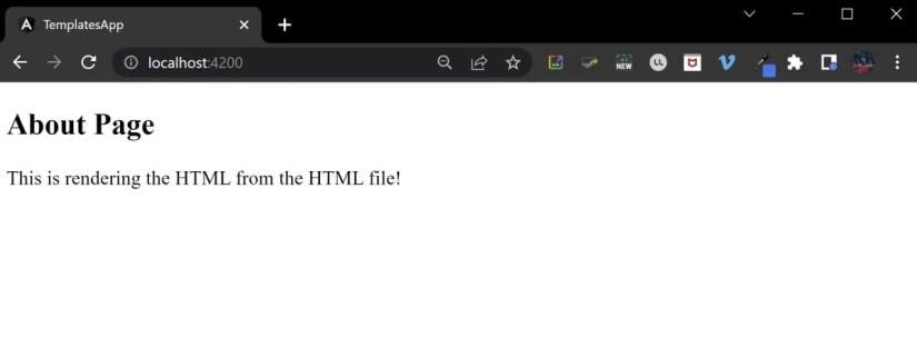 Browser with component rendering HTML using HTML file
