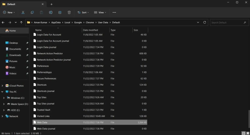 Web Data file of Chrome